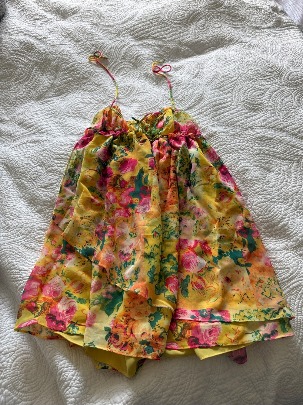 Women’s Floral Yellow Mini Dress with Spaghetti Straps